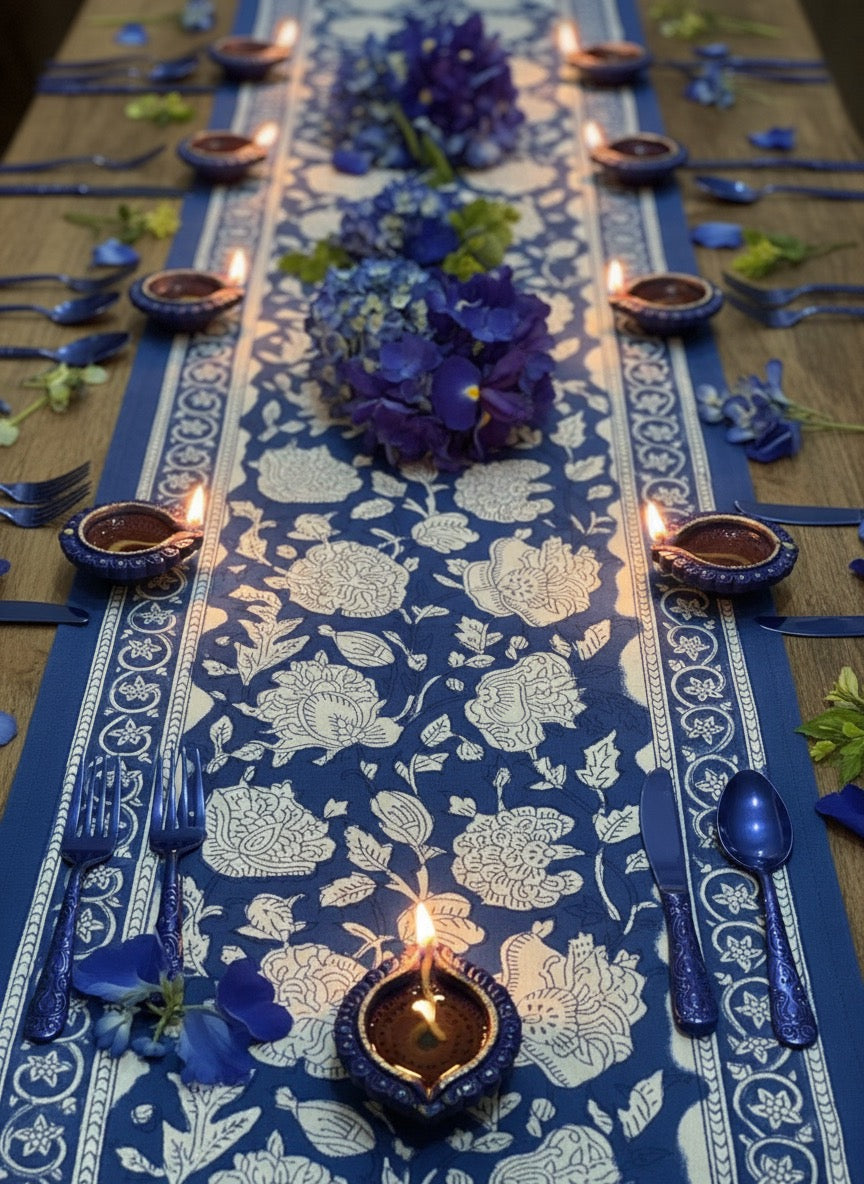 Blue Pottery Table Runner