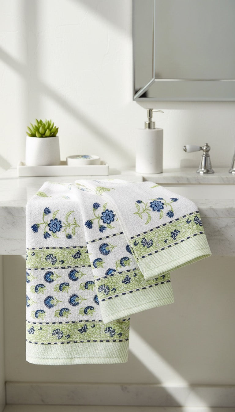 Blue & Mint Handblock Towel Set