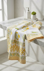 Yellow Poppy Handblock Towel Set