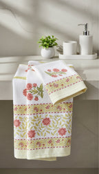 Coral Floral Handblock Towel Set