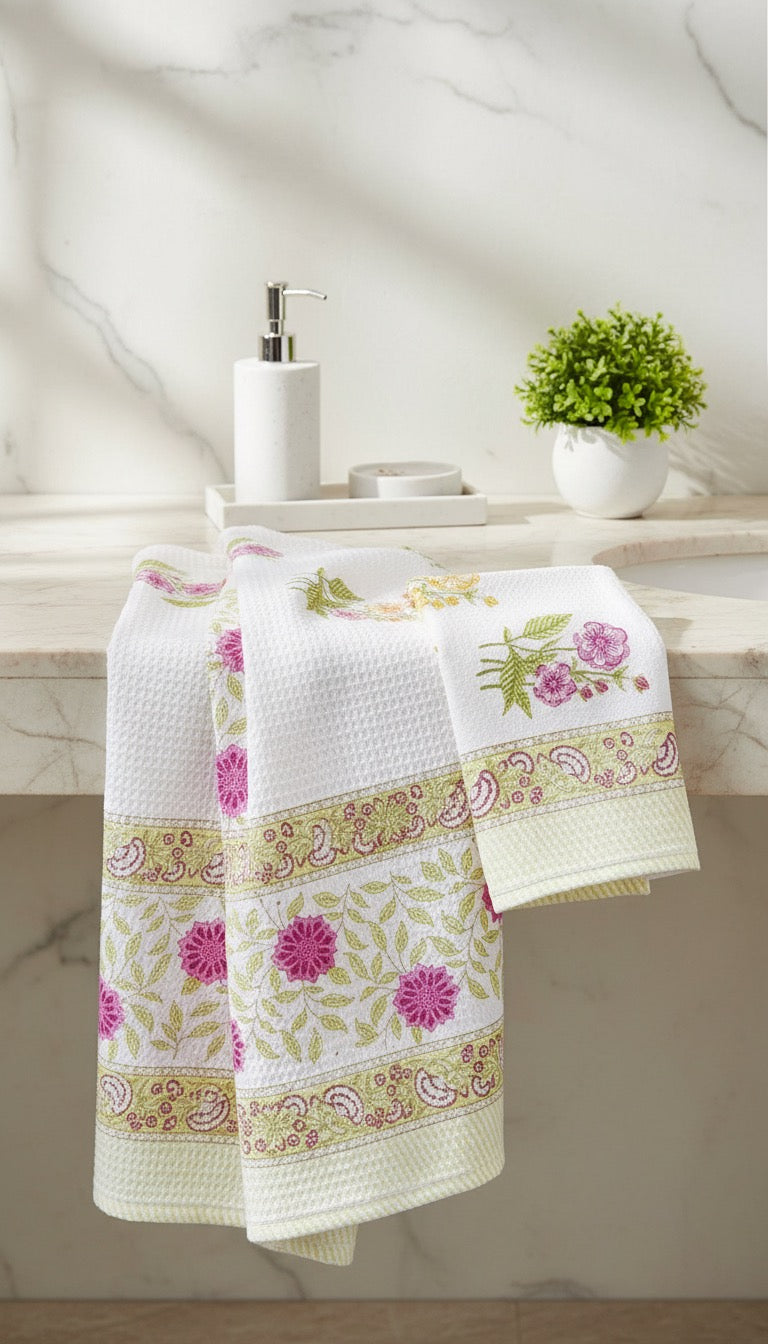 Pink & Yellow Handblock Towel Set
