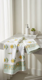 Yellow & Mint Handblock Towel Set