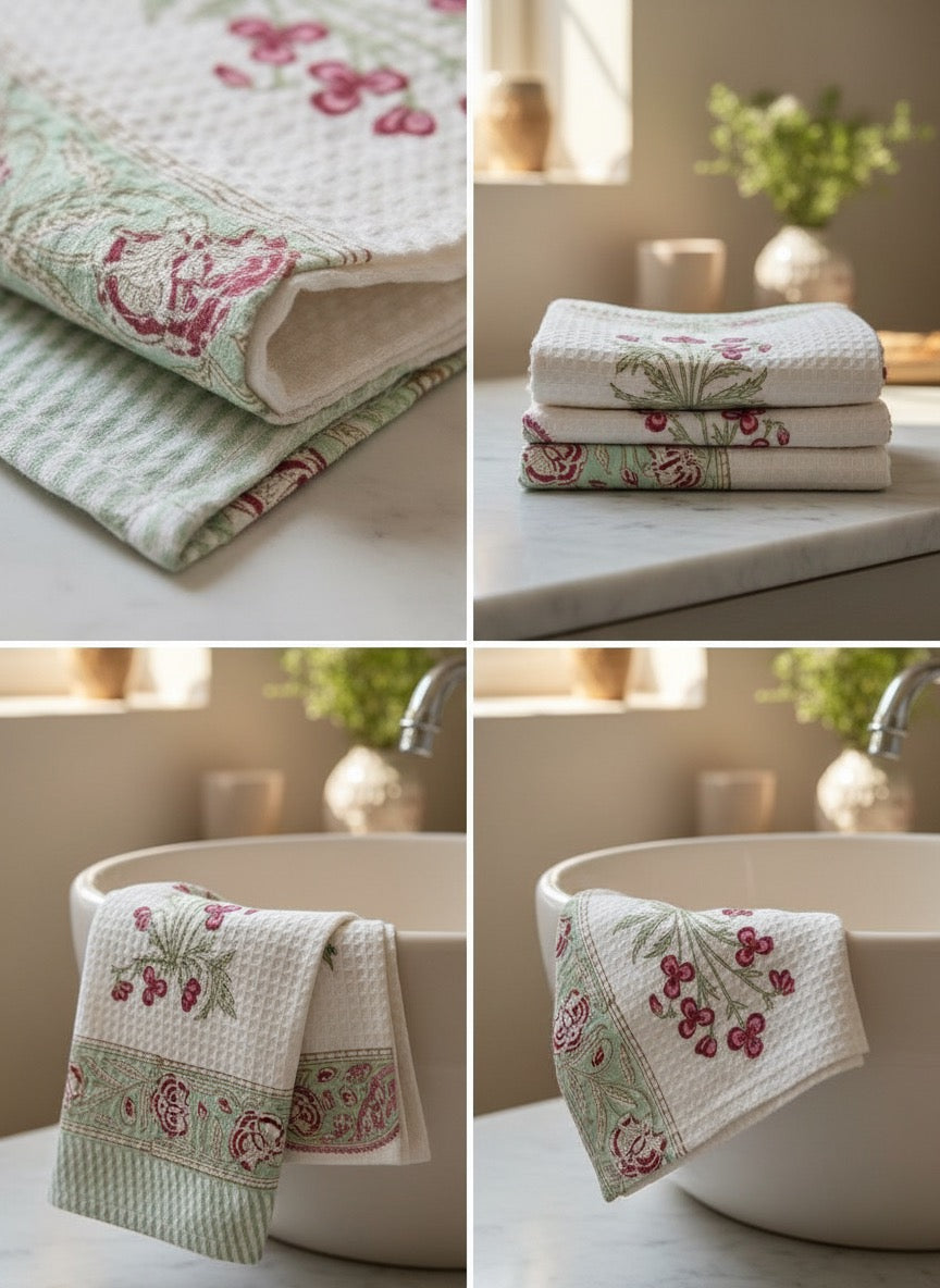 Mint & Rose Handblock Towel Set