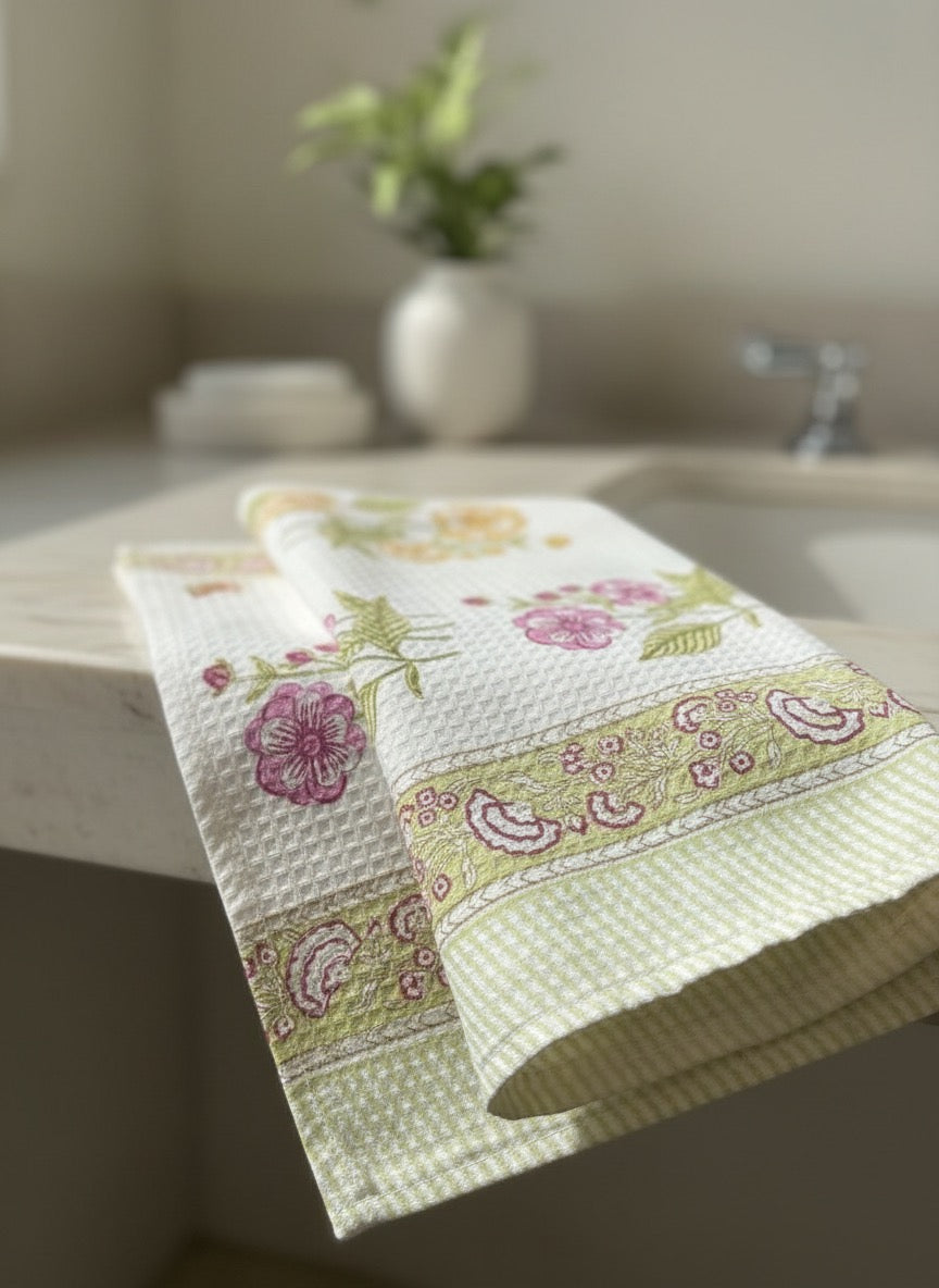 Pink & Yellow Handblock Towel Set
