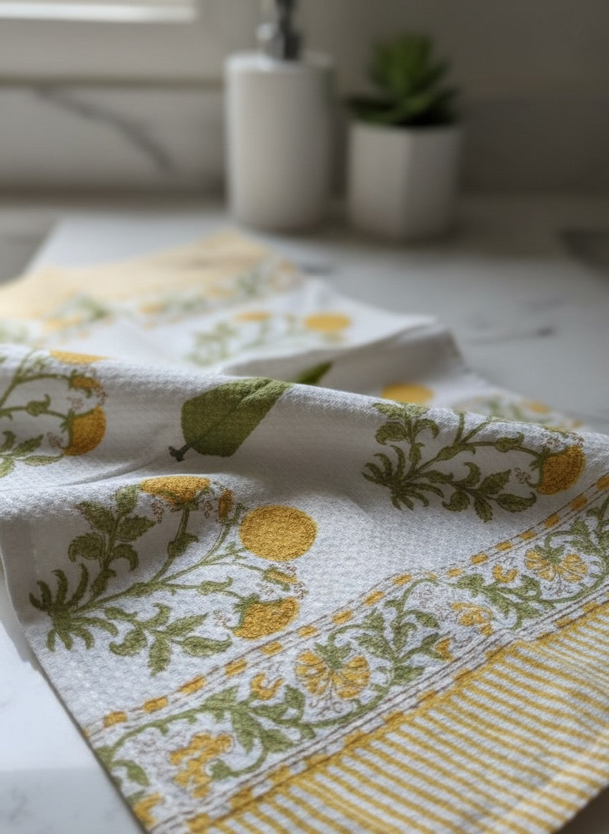 Yellow Poppy Handblock Towel Set