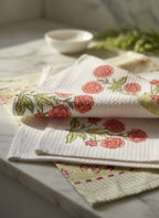Coral Floral Handblock Towel Set