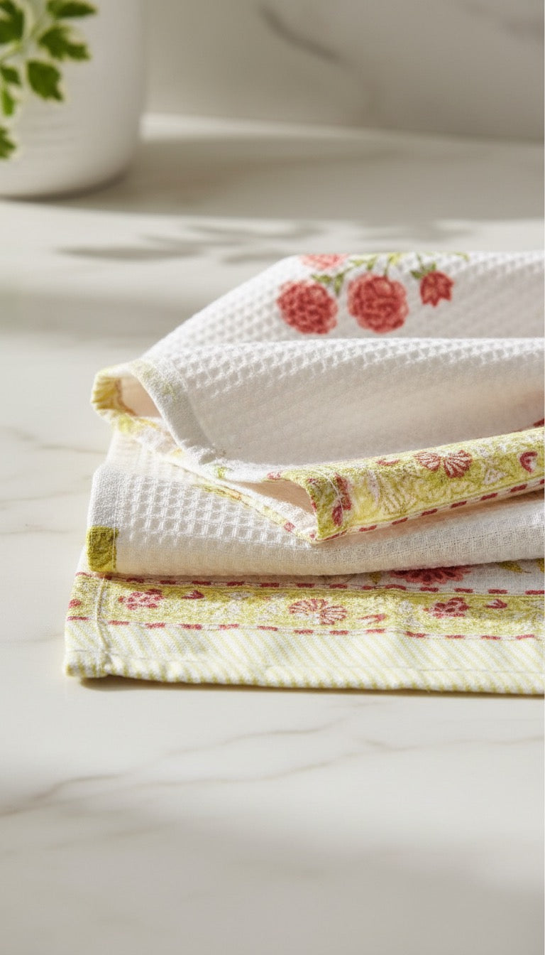 Coral Floral Handblock Towel Set