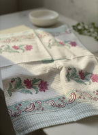 Teal & Pink Floral Handblock Towel Set