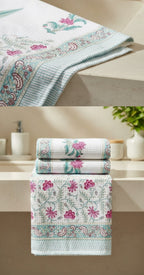 Teal & Pink Floral Handblock Towel Set
