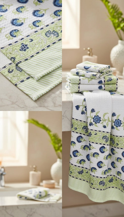 Blue & Mint Handblock Towel Set