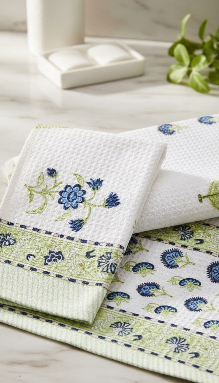 Blue & Mint Handblock Towel Set