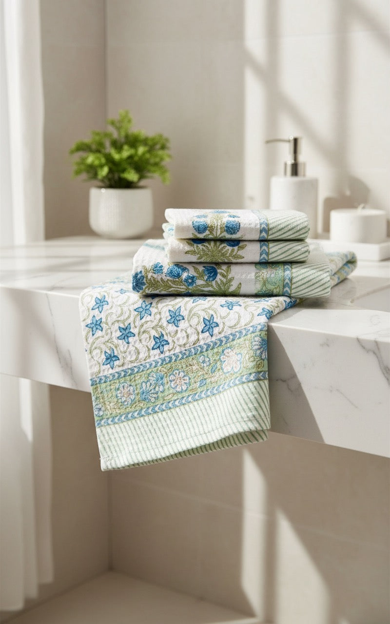 Sage & Blue Handblock Towel Set