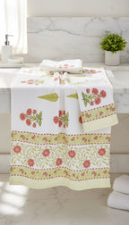 Coral Floral Handblock Towel Set